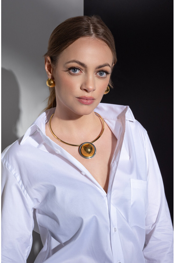 Delikatny choker ze stali szlachetnej z zawieszką w dwóch odcieniach srebrnym i złotym 2