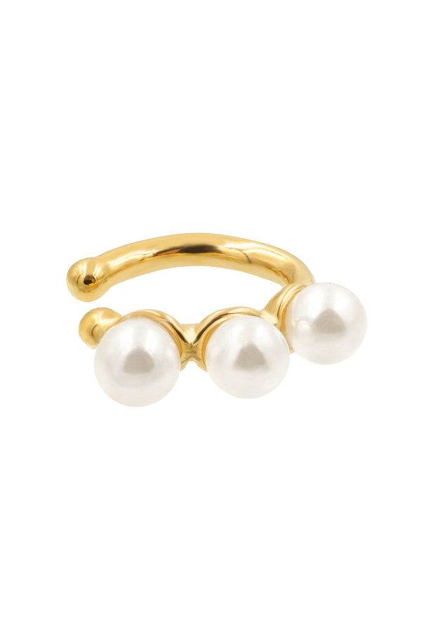Pozłacana nausznica z trzema perłami shell 4 mm