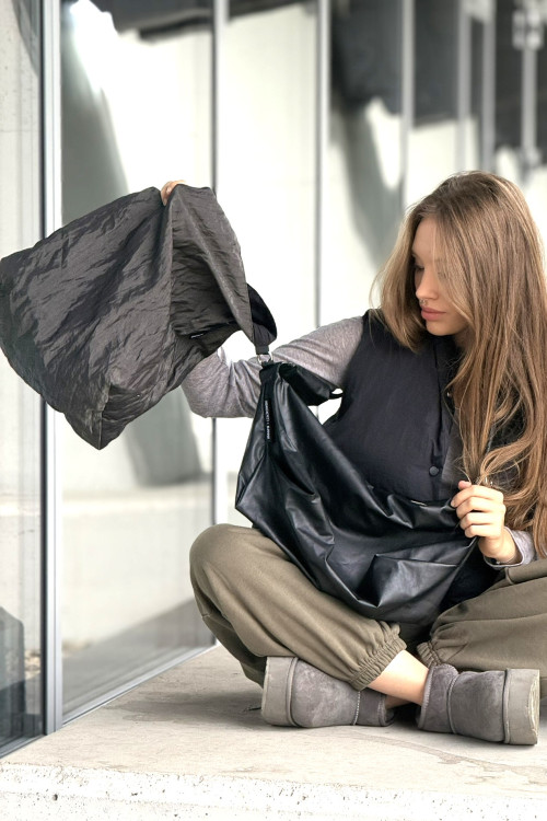 Torba SMART GRAY worek z włoskiego gniecionego nylonu | moora.pl